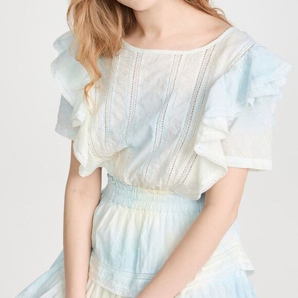 LoveShackFancy Hand Dyed Natasha Heritage Mini Dress in Lily Pond. Size P. - Picture 3 of 11